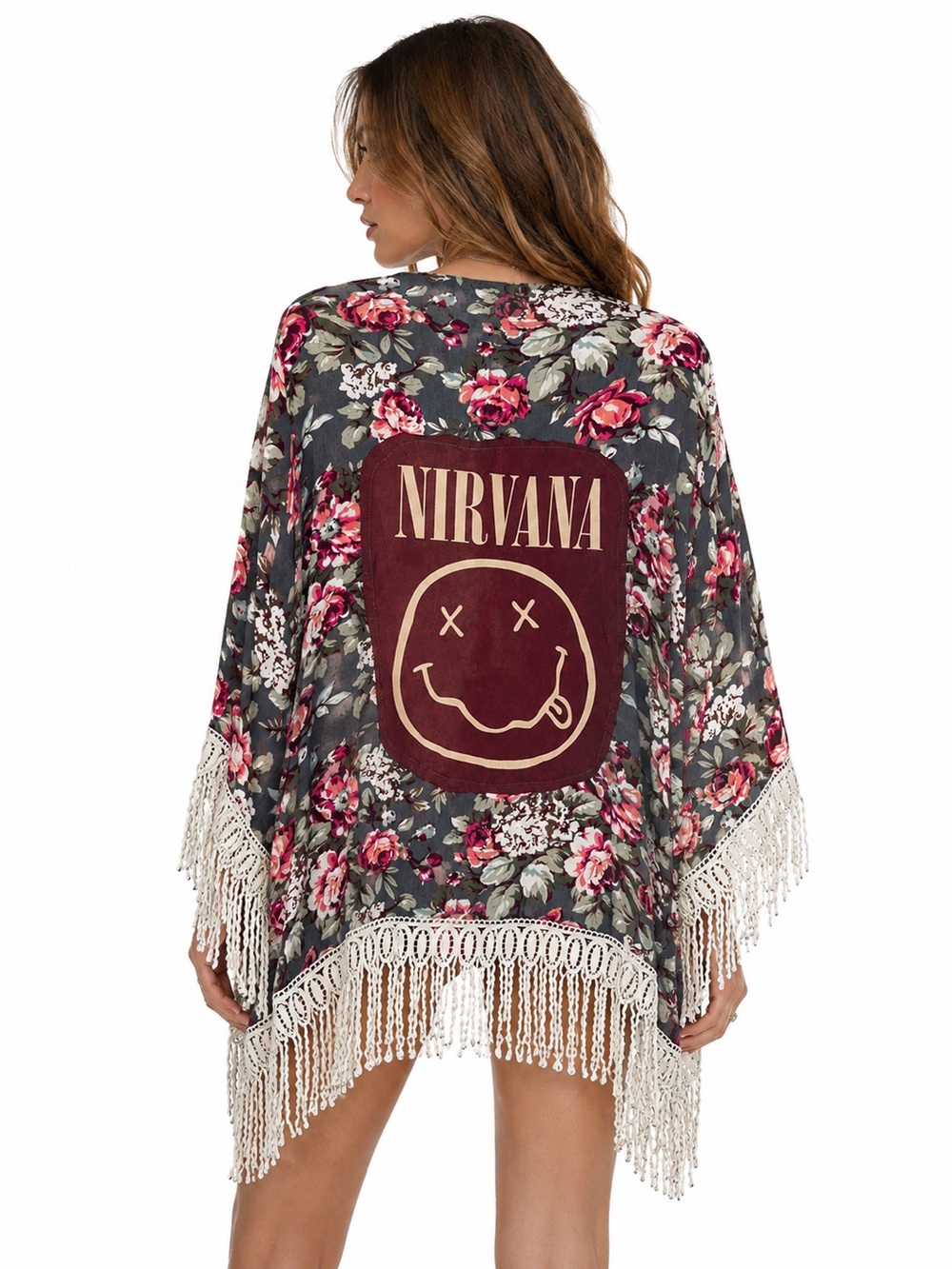 Umgee Upcycled Nirvana Kimono - Floral - Fringe